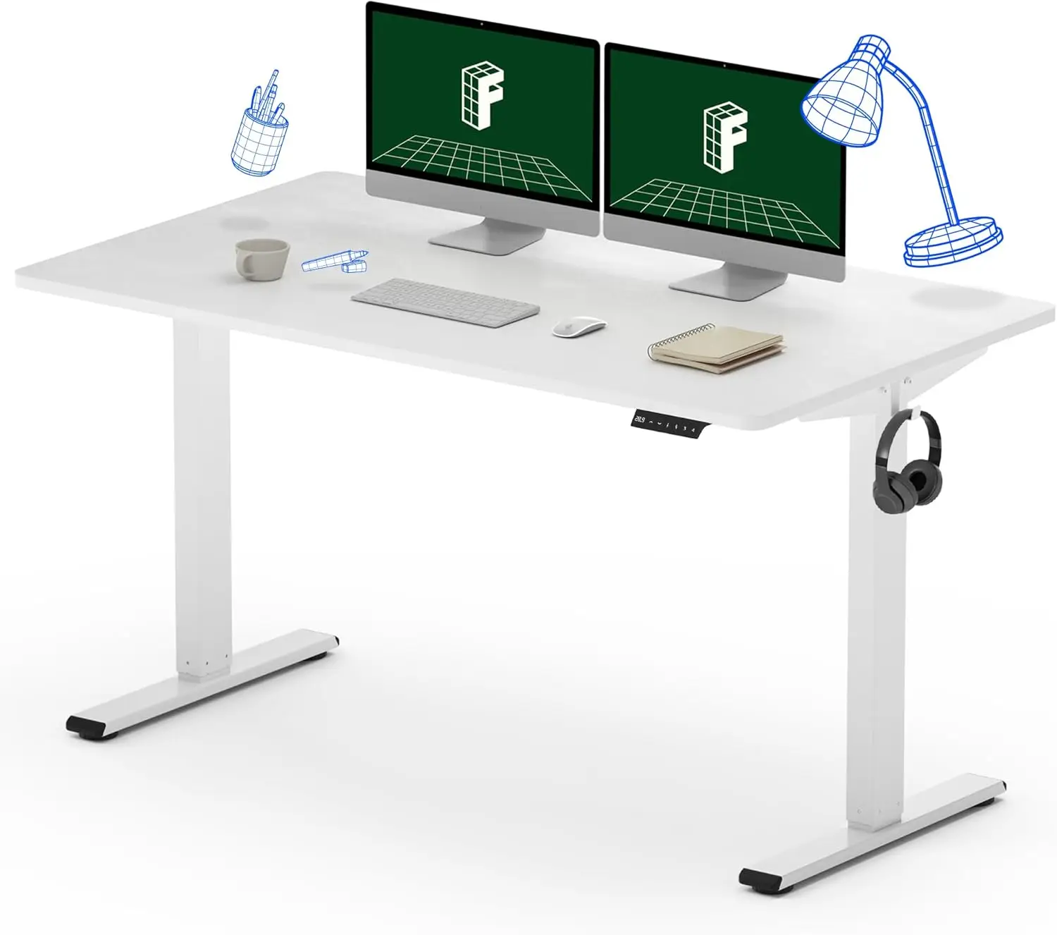 En2 Whole-Piece Standing Desk, 55 X 28 Electric Stand Up Height Adjustable Desk (White Frame + 55