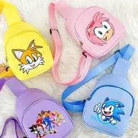 Soniced Boy Shoulder Bag Cute Anime Canvas Print PU Leather Chest Pack Kids Street Portable Casual Decorate Crossbody Bag Kawaii