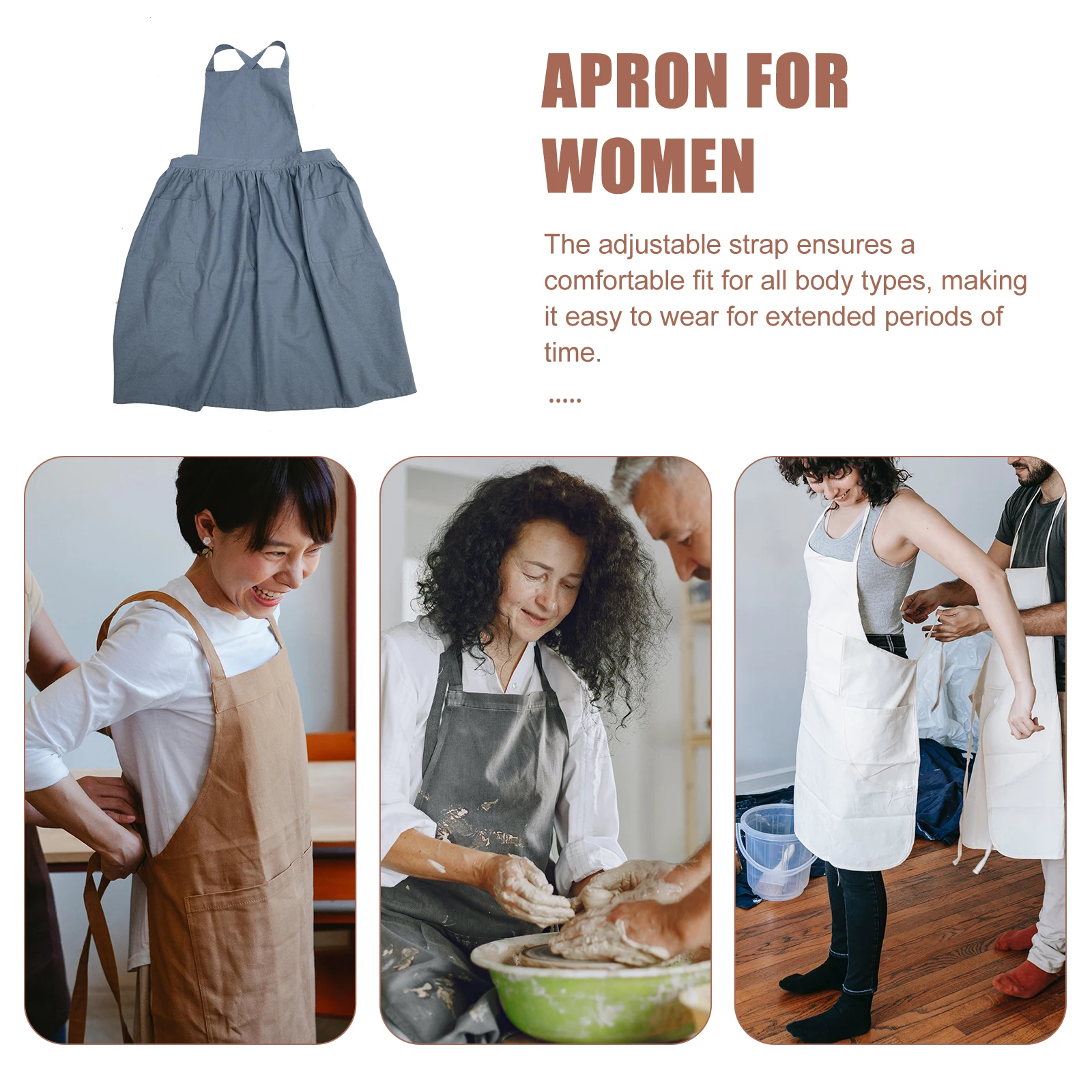 

1pc Waterproof Cotton Linen Apron For Women Kitchen Baking Cooking Cross Back Reusable Washable Apron With