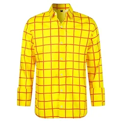 Chemise à carreaux à manches longues pour hommes, imprimé 3D, dessin animé assressenti, haut surdimensionné, haut à revers à la mode, nouveau