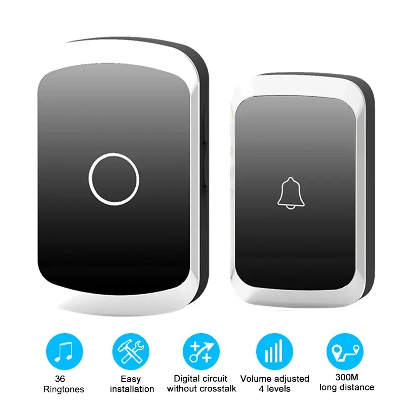 

Wireless Doorbell Home Welcome Smart Door Bell 300M Range 36 Songs Chime Ringtone 4 Level Volume Doorbell Light Flash US EU Plug
