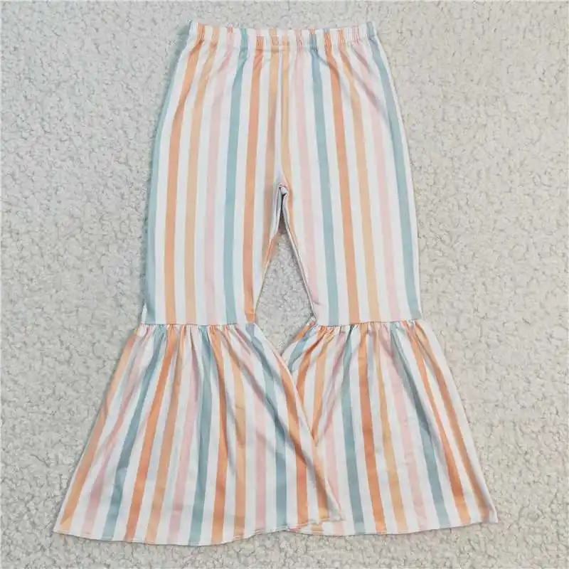 8.09 Wholesale Girls' Autumn And Winter Trousers Multi-Element Striped Bell-Bottom Pants With Bright Colors And Elasticity