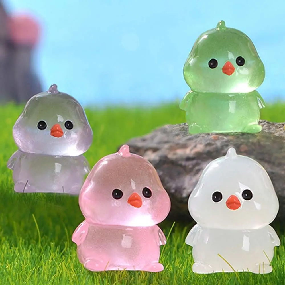 Cartoon Luminous Chick Figurines Resin Crafts Cute Chick Figurines Miniatures DIY Glow in Dark Mini Chick Statue