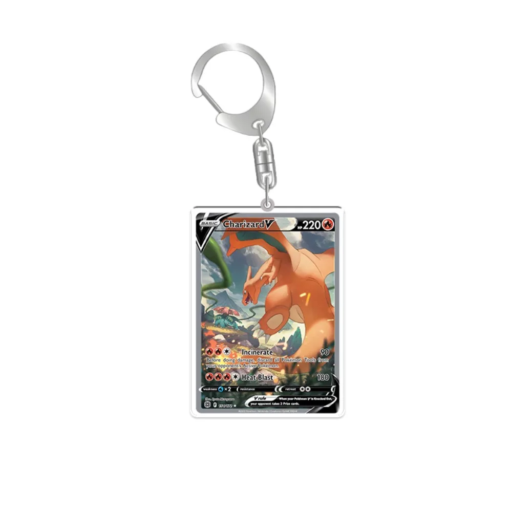 أنيمي الإنجليزية لبوكيمون PTCG بطاقة سلسلة مفاتيح مصنوعة من الأكريليك Lugia Giratina Aerodactyl Machamp Charizard قلادة Gengar Espeon Mew