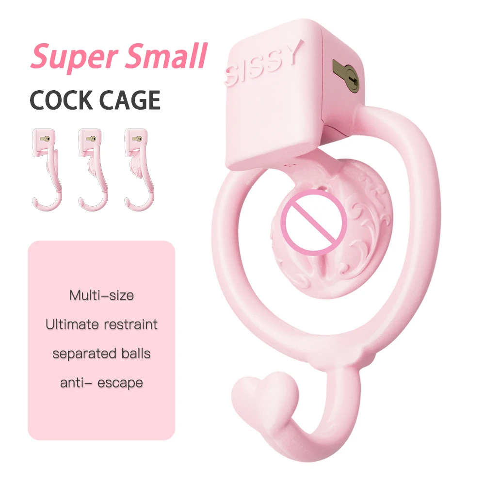 Pink CD TS Super Small Pussy Vaginal Chastity Cage Devices Heart Scrotum Stretcher Bondage Lock Penis Ring BDSM Sex Toys