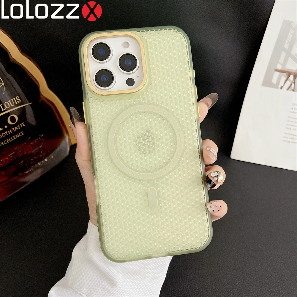 

Honeycomb Hollow Colling Magnetic Phone Case for iPhone 16 15 13 14 12 Pro Max Wireless Charge Heat Dissipation Shockproof Cover