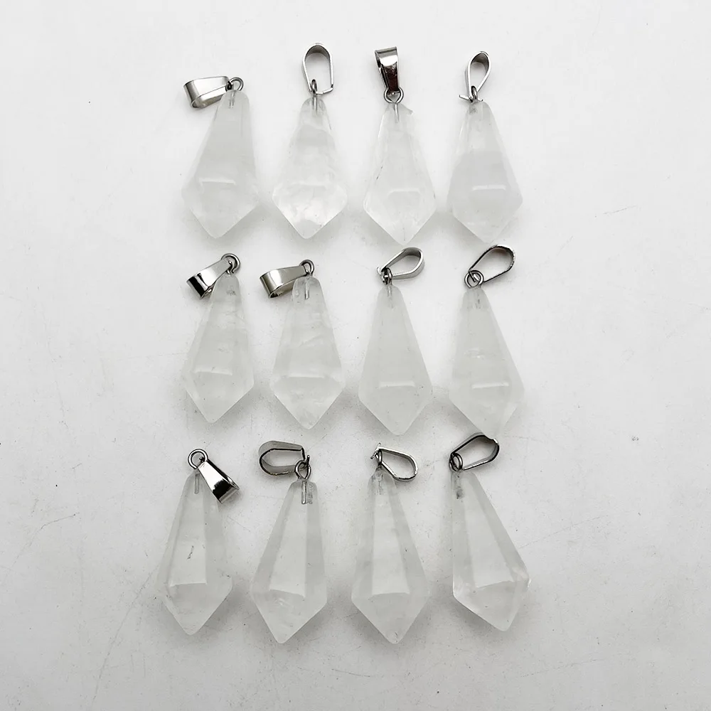 fashion new natural stone pendulum Natural white crystal Cone charms pendant for jewelry making 12pc Good quality Wholesale