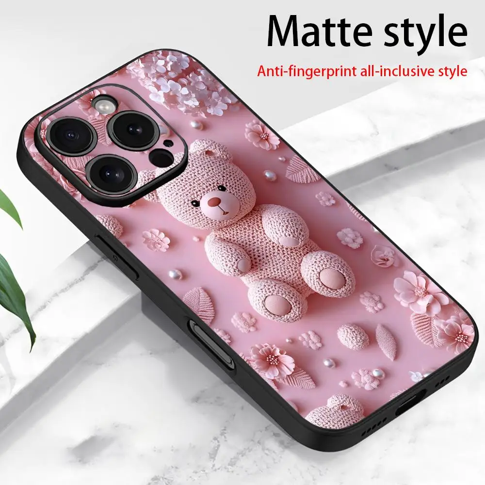 

Pink teddy bear phone case suitable for iPhone 16 15 14 13 12 11 Pro/Max/Plus all inclusive frosted soft case