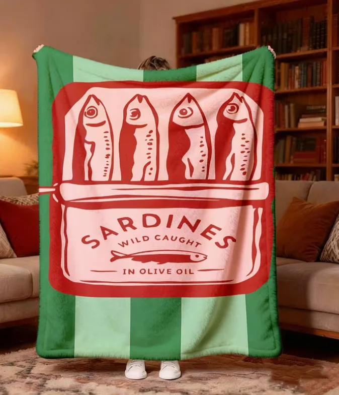 2026 New Arrivals Vintage Sardine Can Throw Blanket Retro French Kitchen Decor and Olive Oil Desig Flannel Bedspread for Couch