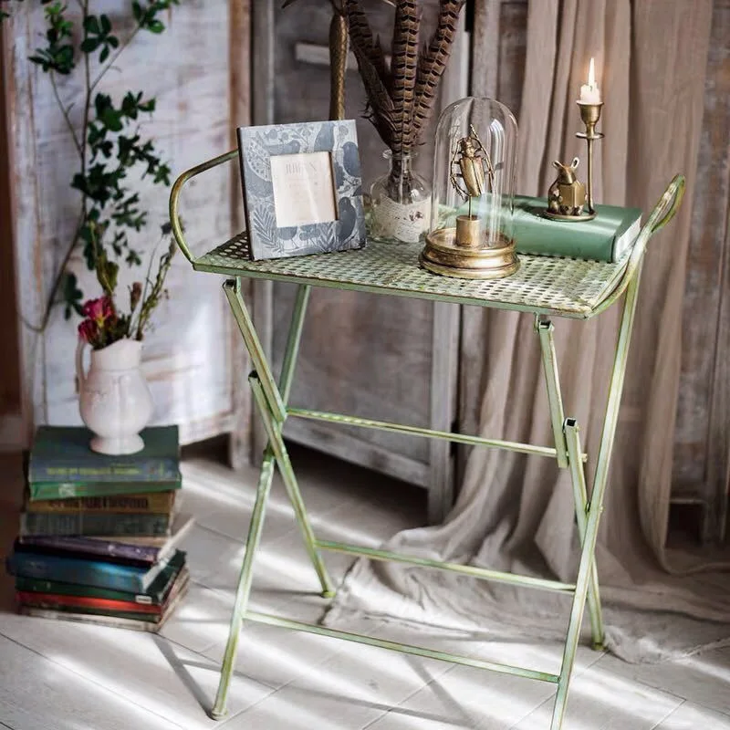 Retro foldable tables and chairs, outdoor side tables, indoor flower arrangement console decoration