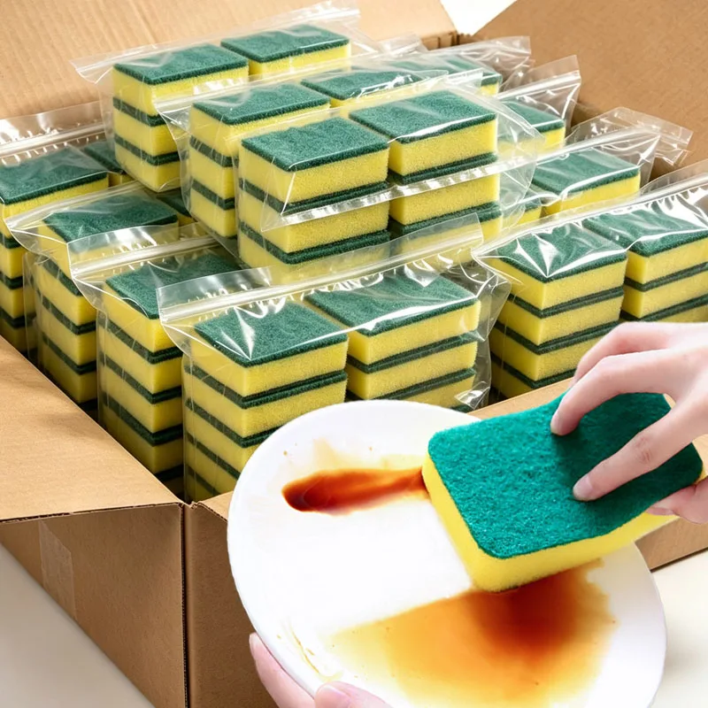 100/1Pcs Kitchen Dishwashing Sponge Soft Absorbent Clean Rub Pot Rust Scouring Pad Removing Kits Household Cleaning Brush Sponge
