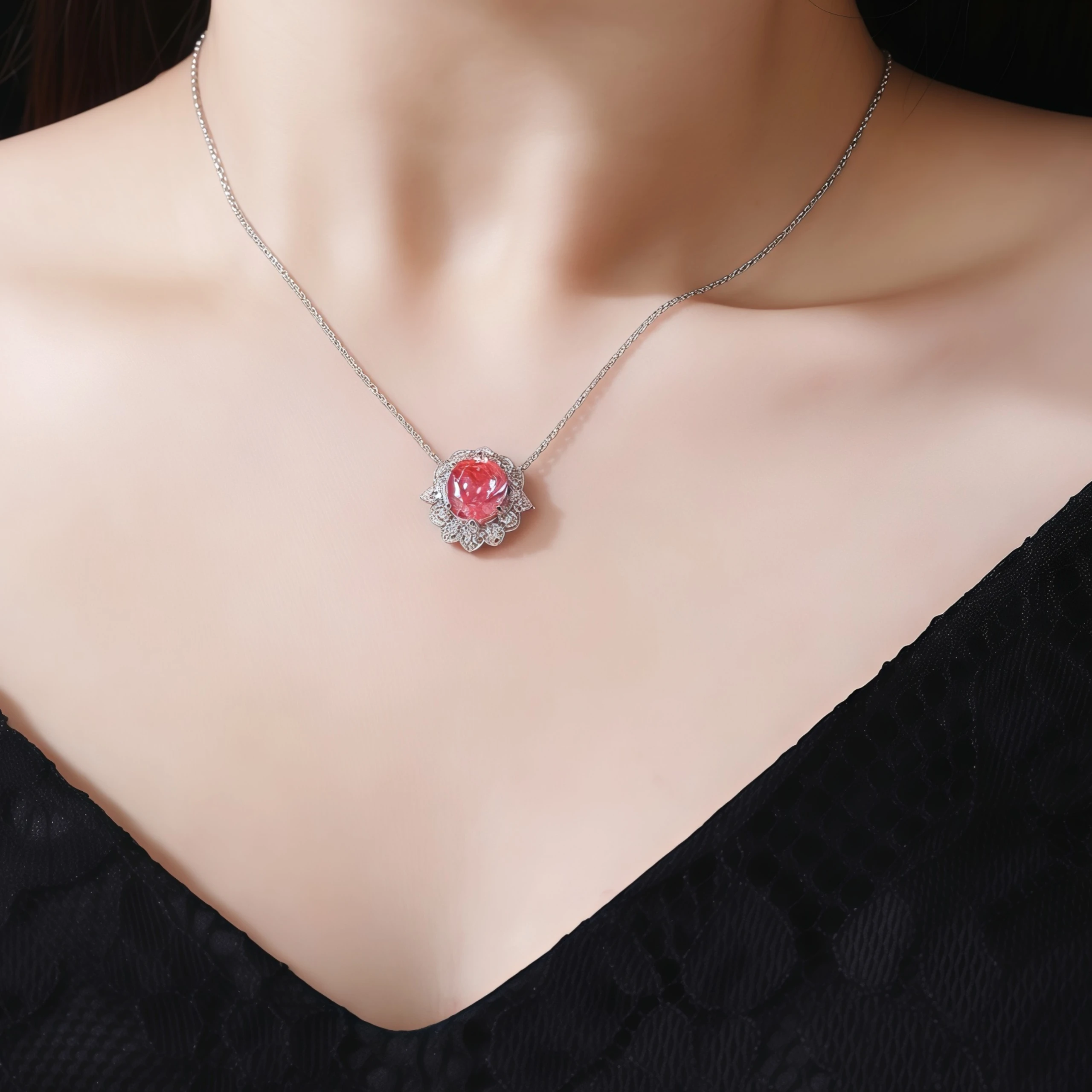 WINKIN WINSIN العلامة التجارية MST S925 الفضة النقية المرأة قلادة مطلي مع البلاتين عالية الجودة الوردي قلادة مجوهرات