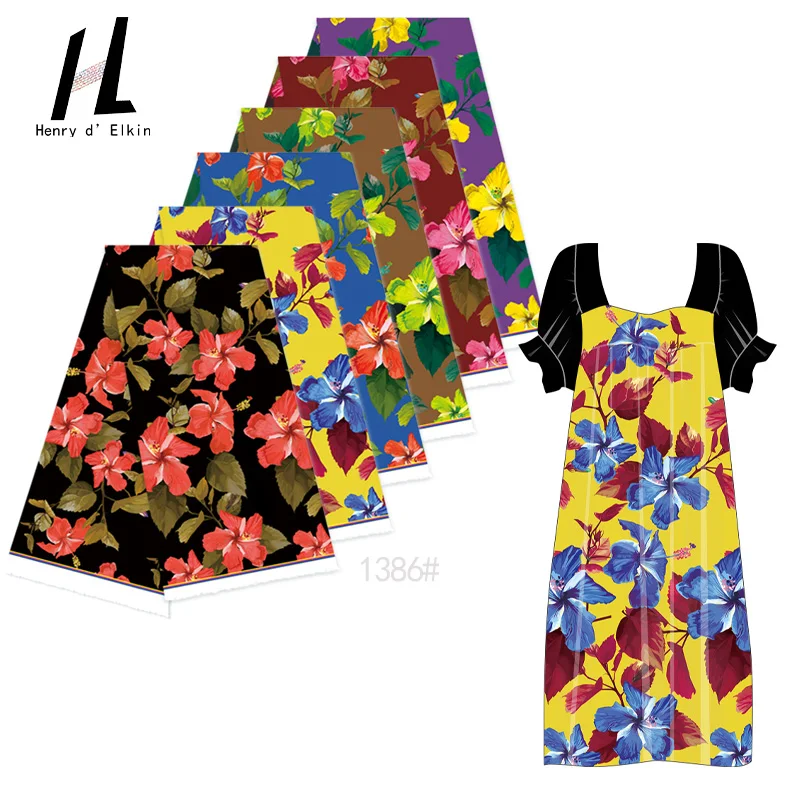 

Fabric Printing Custom High Quality 100% Polyester Micronesian Style Flowers Printed Fabric