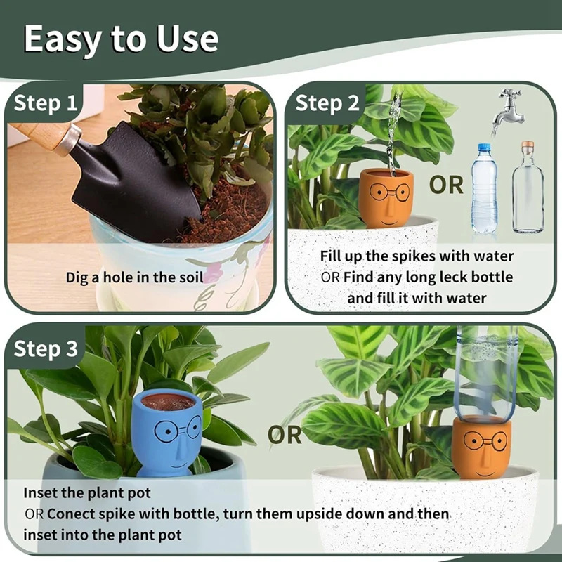 Plant Watering 4 Pack, Cute Plant Self Watering Devices For Vacation, Slow Watering System For Indoor Plants