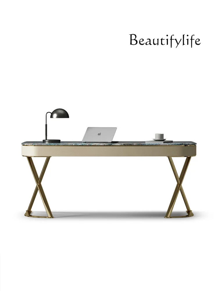 Italian minimalist desk and chair solid wood high-end light luxury modern writing desk marble