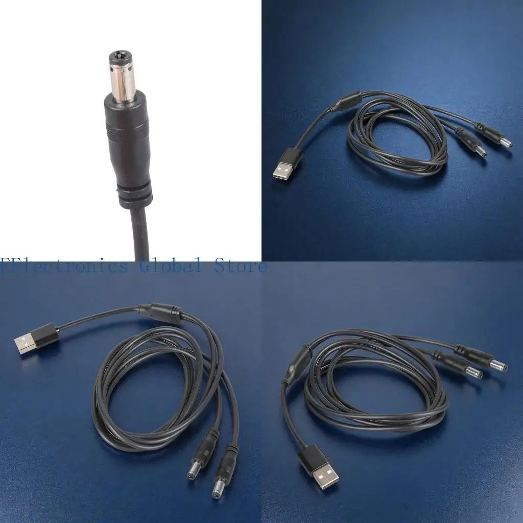 462B 5V3A Supply Cable USB To 2 Port 5.5x2.5mm Port For Blower Fan Electronic Equipment Lighting System