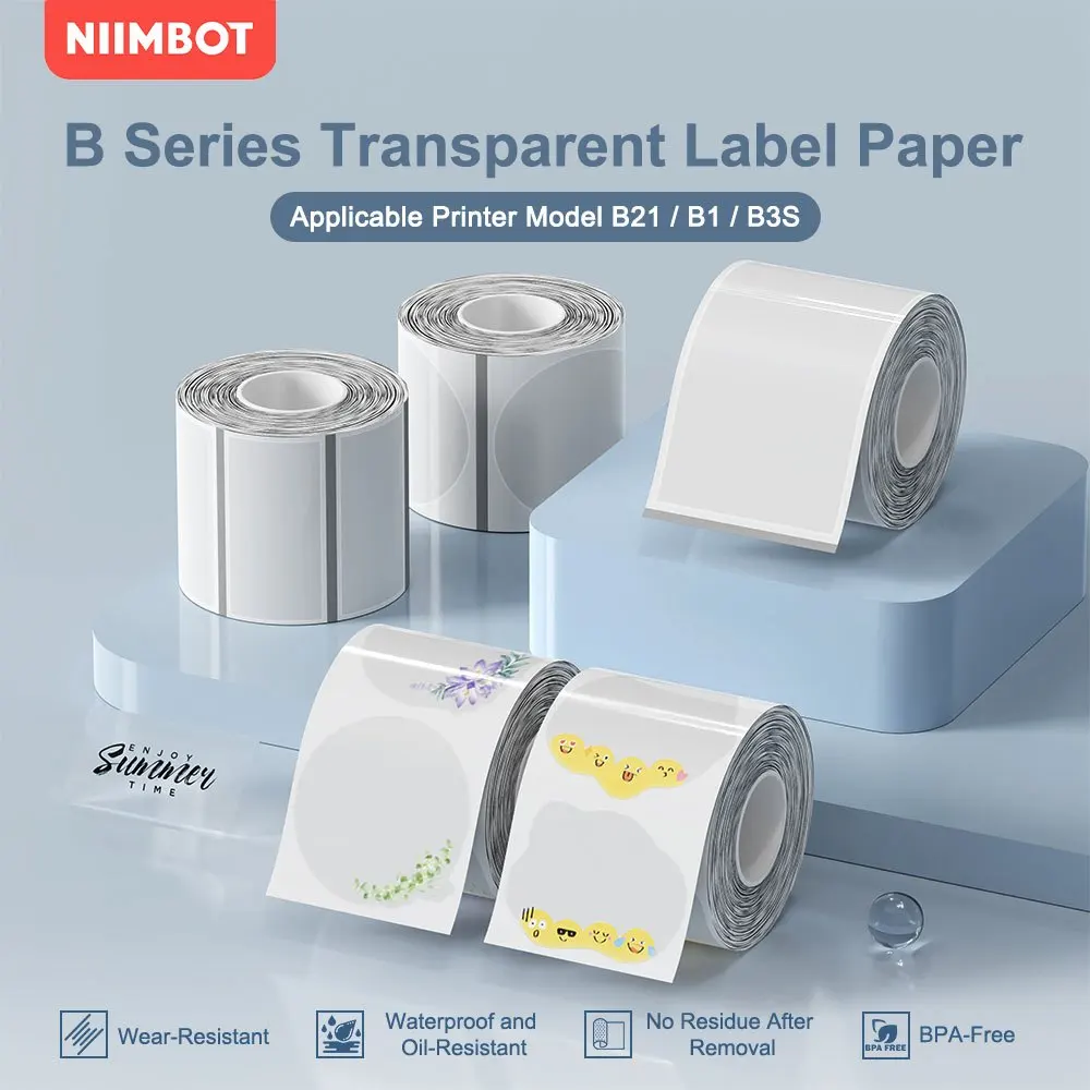 NIIMBOT B21/B1/B3s Transparent Label Printing Paper Name Sticker Waterproof Circle/square Thermal Label paper