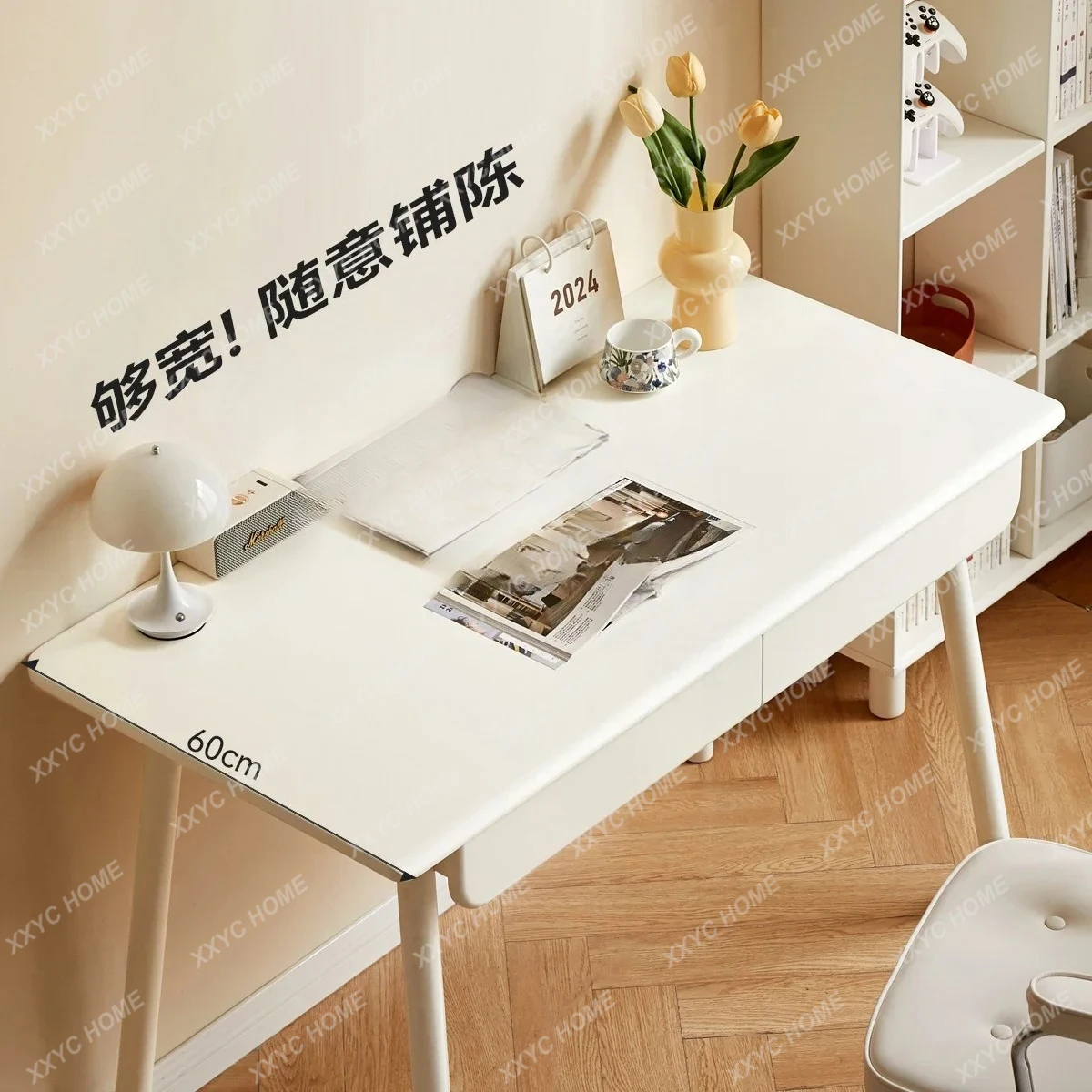 HJSolid wood desk Cream wind study office household white writing computer desk