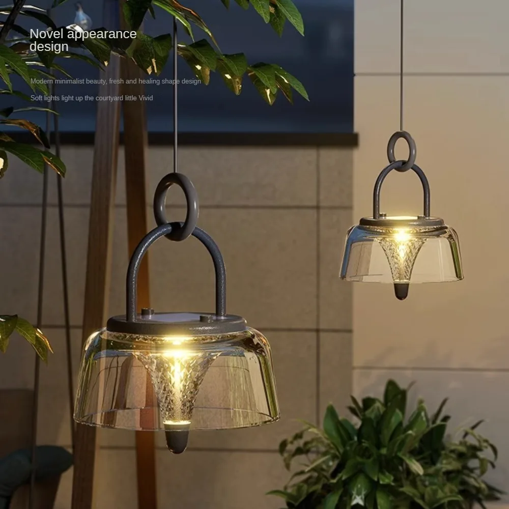 Acrylic Waterproof LED Charging Solar Courtyard Balcony Pavilion Outdoor Table Lamp Simple Outdoor Portable Lighting Chandelier