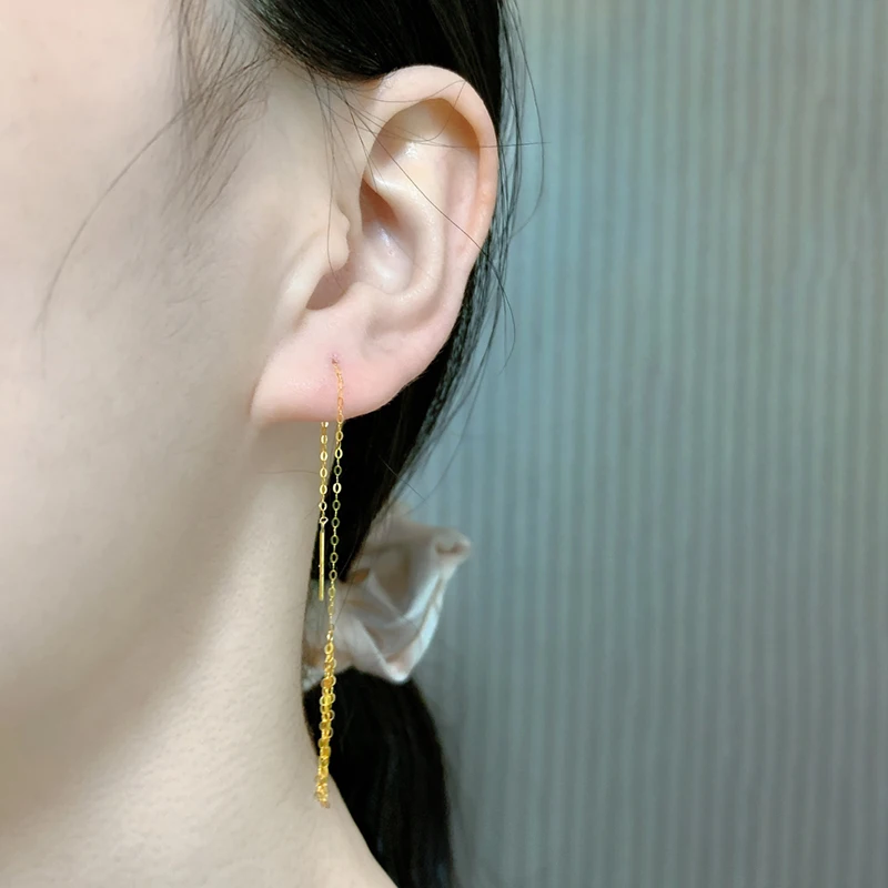 New 18K Yellow Gold Earrings  Fine Jewelry au750 Tassel Fashion Wedding Party Anniversary Gift For Women e571