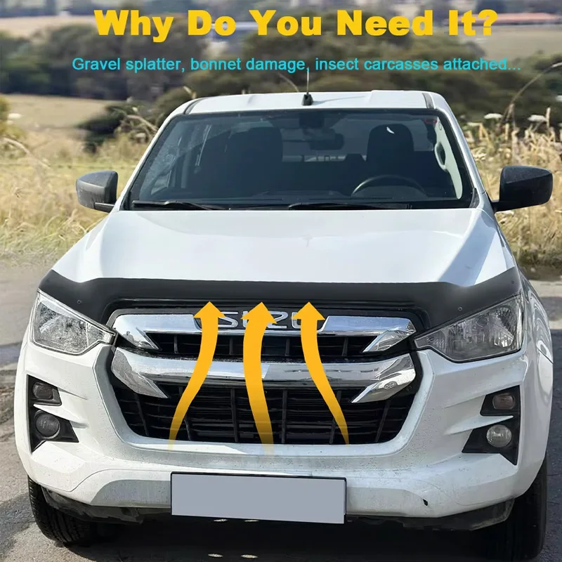 Gloss Black Acrylic Bonnet Guard Hood Deflector Front Bug Shield Stone Splash Protector Accessories For ISUZU D-MAX 2020-2023