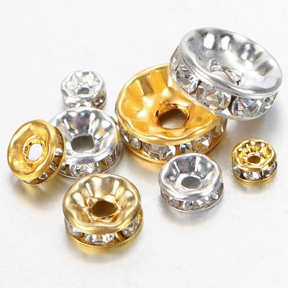 100 Stück 4/6/8/10mm Strass-Intarsien-Abstandshalterperlen aus Legierung für DIY Armbänder, Halsketten, Kleidung und Schmuckzubehör