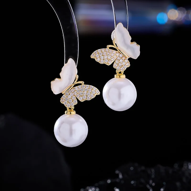

New Natural Shell Butterfly Pearl for Women S925 Silver Needle Niche Design High-end Super Fairy Temperament Earrings
