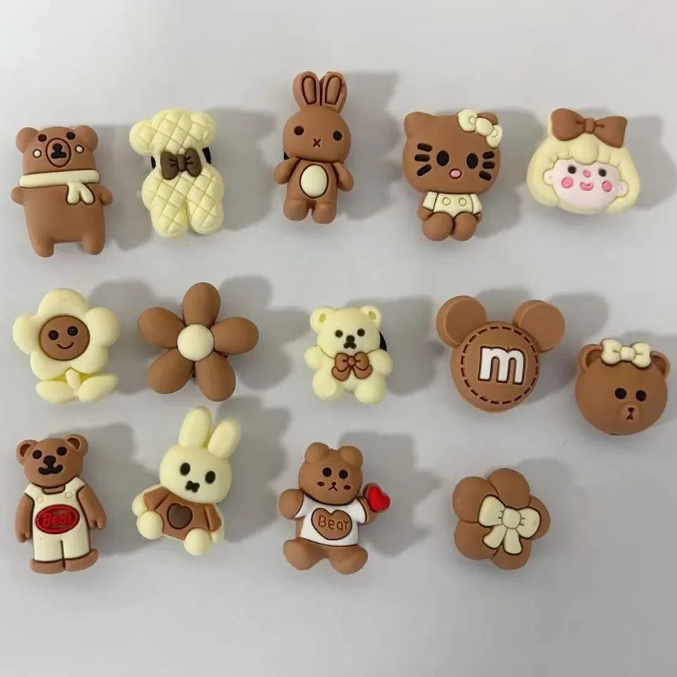 

14Pcs Milk Tea Bear Series Shoe Charms For Slides Sandals PVC Shoe Decorations Accessories For Birthday Gift Party Favor