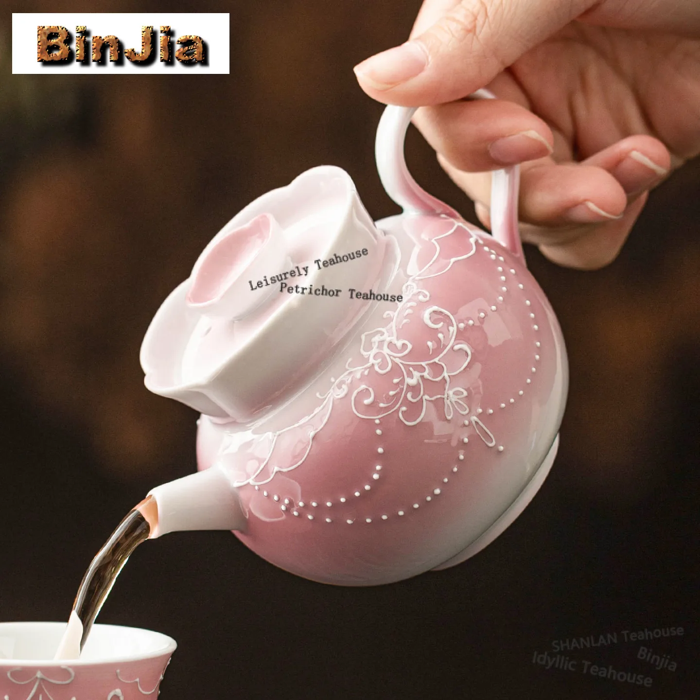 180ml Gradient Pink Pomegranate Pot Hand-painted Beaded Curtain Tea Infuser Pot Tea Soaking Kettle With Strainer Teaware Gifts