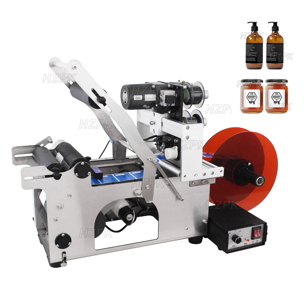 

HZPK semi-automatic labeling machine for round bottles, glass jars, manual labeling, labeling with date code