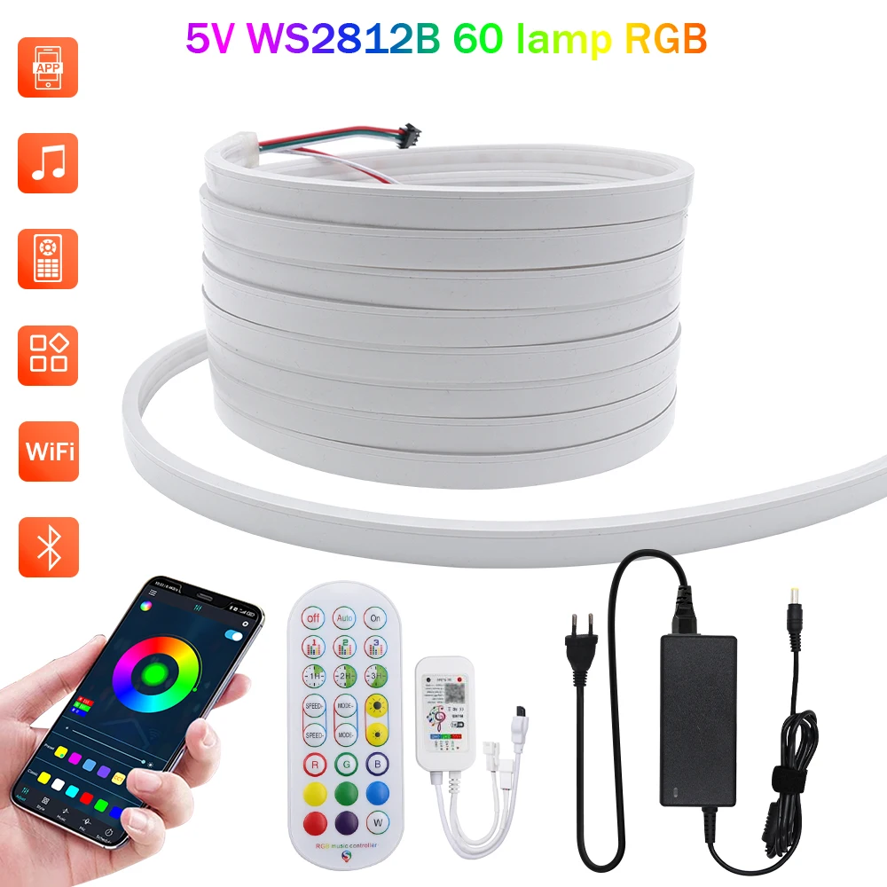 5V WS2812B RGB Neon Light Smart Life WiFi Control Silicone Waterproof Neon Sign 6x12mm 5050 Flexible LED Strip Addressable Lamp