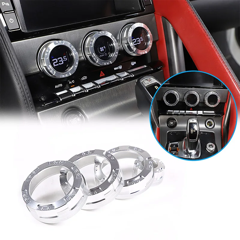 For Jaguar F-TYPE 2013-2022 Aluminum Alloy Car Air Condition Knob Audio Volume Control Button Circle Trim Ring Cover Accessories