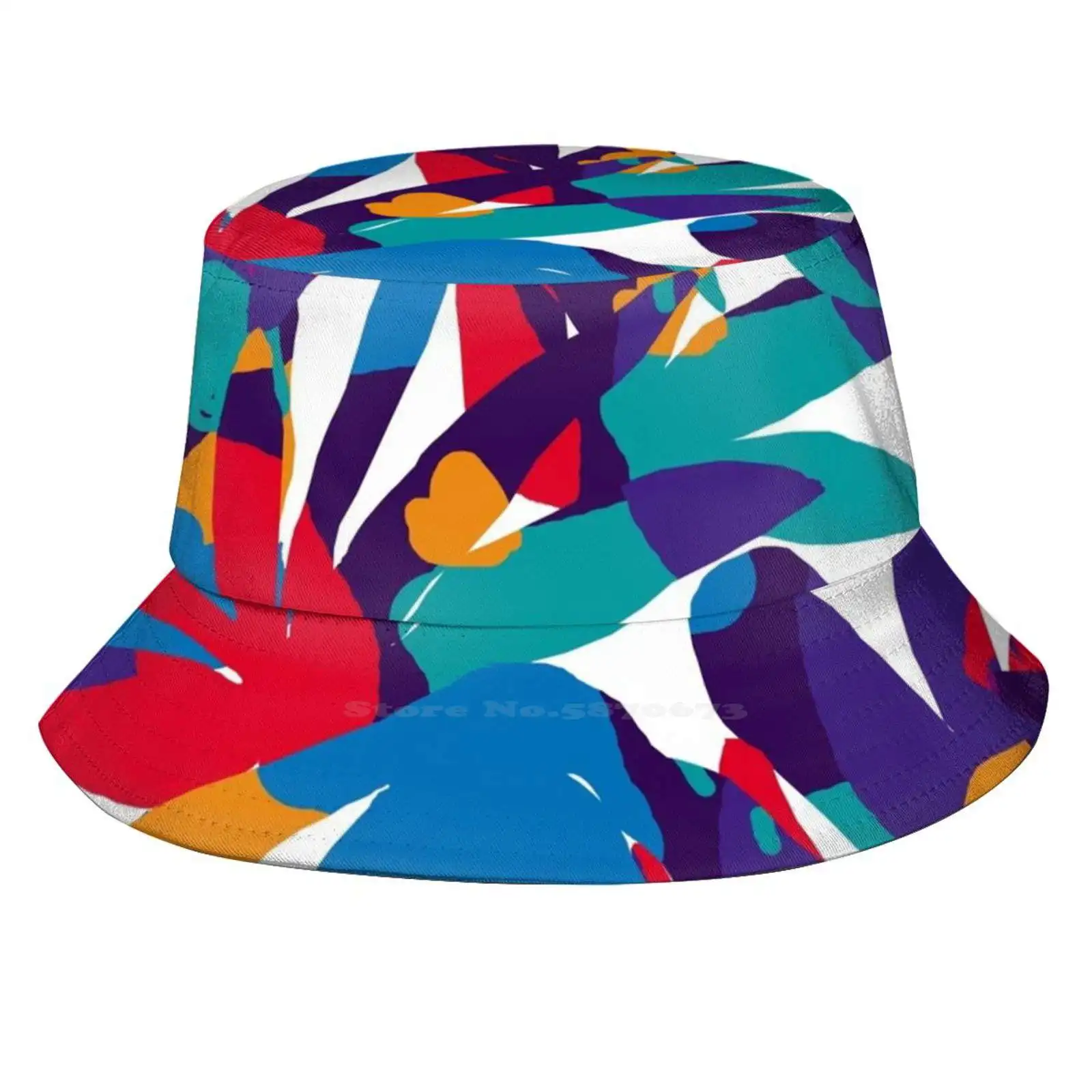 Purple Abstraction Causal Cap Buckets Hat Abstract Art Flowers Purple Red Blue Yellow Abstraction Bright Colour Splash