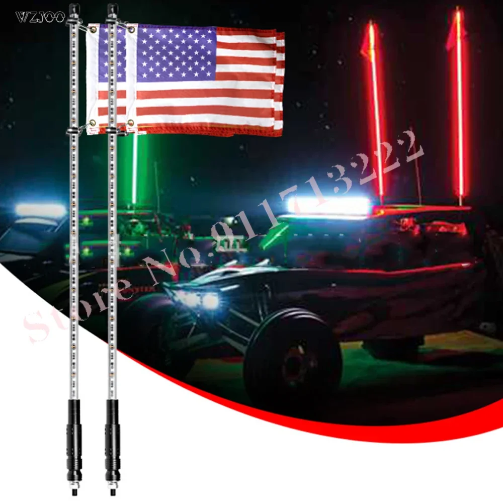 1/2PCS Lighted Spiral LED Whip 3ft Antenna w/Flag &Remote 300 LED Flagpole Lamp APP,bluetooth, Remote control for Jeep ATV UTV