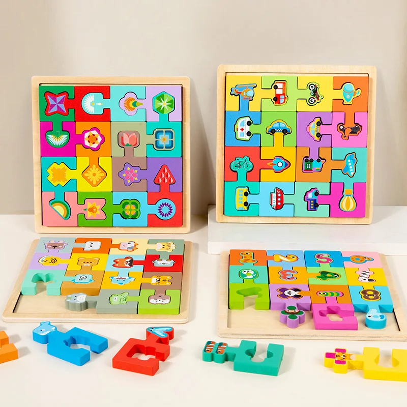 4 Wooden Shape Lock Puzzles - Help Children Develop Spatial Awareness Problem-Solving Skills And Fine Motor Coordination