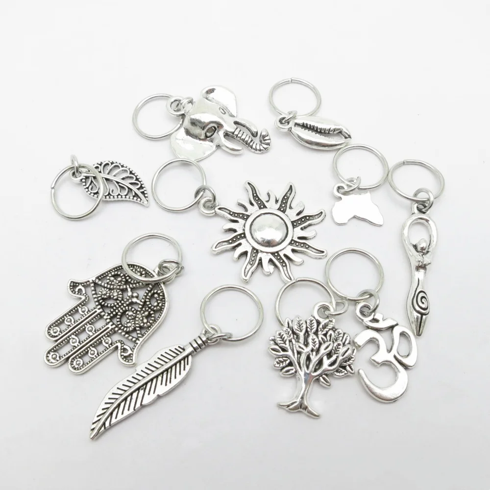 10Pcs/Pack Tree/Elephant/Leaf DIY Hair Rings Braid Dread Dreadlock Beads Clips Charms Cuffs For Hair Accessories Extension