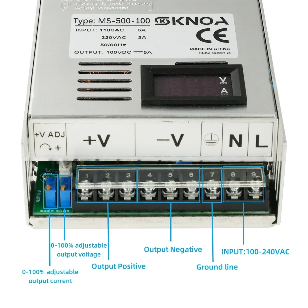 500W 600W Digital Display Adjustable Power Supply ACDC 0-12V 15V 24V 27V 30V 36V 48V 60V 68V72V 85V 90V 100V 110V 150V 200V SMPS