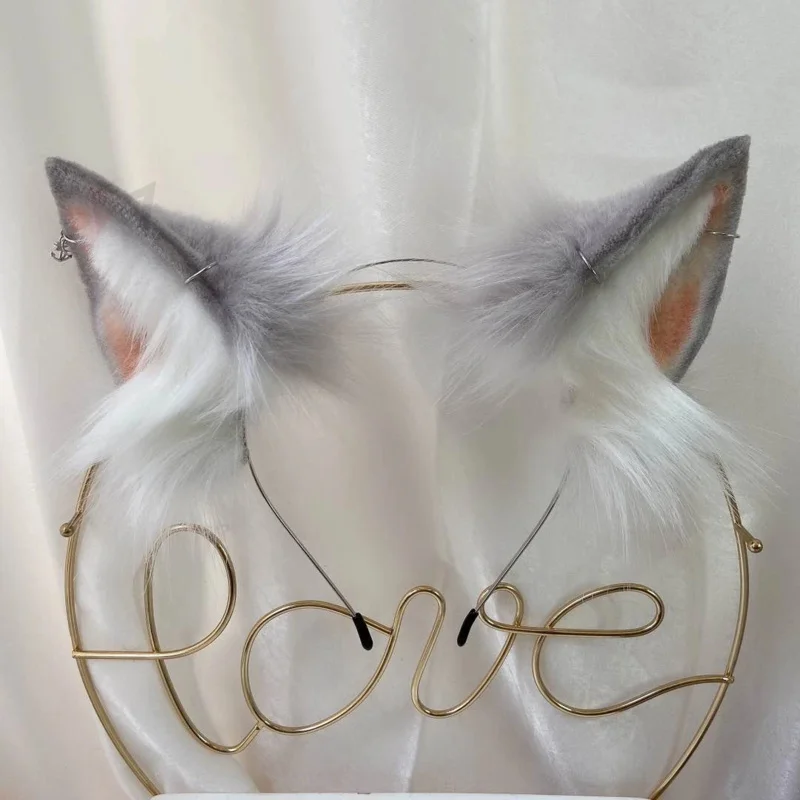 MMGG New Hand Made Gray Wolves Wolf Ears Hair Hoop Hairbands Headwear Earrings Tail For Girl Women High Quality RZ240