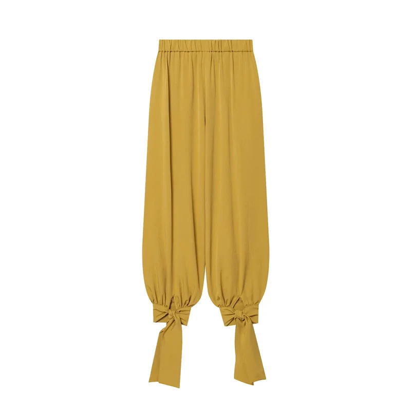 ZHIO Women's Long Pants 2026 Summer New Style Yellow Bow Decor Loose Lantern Pants Casual Fashion Lively Personality Vacation