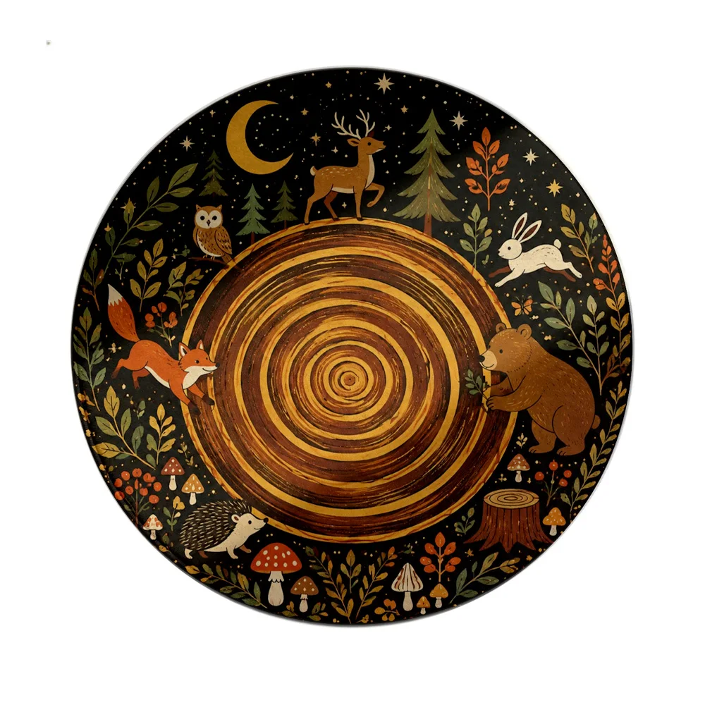 Forest Woodland Animals Round Area Rug Nursery Decor Cute Fox Deer Bear Rabbit Autumn Farmhouse Style Mat - view 6