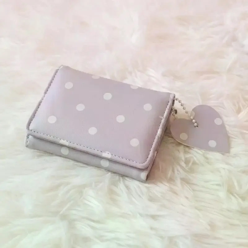 Cute Polka Dot PU Leather Wallet With Heart Pendant Large Capacity For Daily Use Casual Outings Shopping