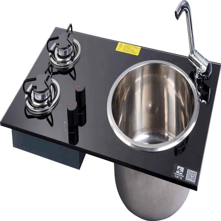 2 Buner Gas Stove Hob Sink Combo Tempered Glass 730*430*150mm RV Caravan GR-B215  boat accessories marine