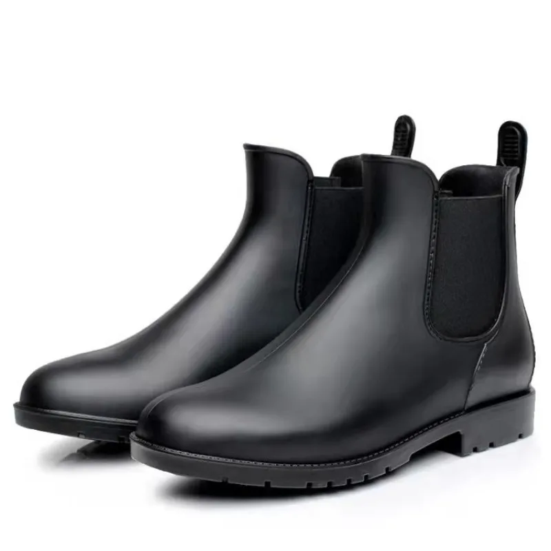 Fashion Mens Rain Boots Classic Black British Trend Chelsea Style Ladies Womens Outdoor Slip on Quality Waterproof Shoes Size 43