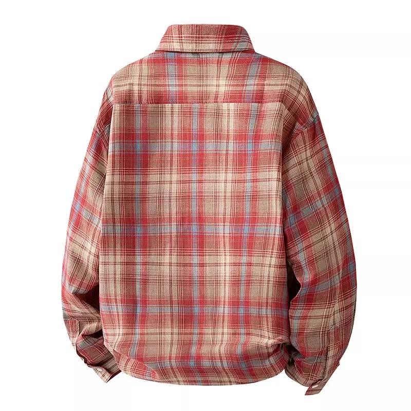 Men's Plaid Shirts Long Sleeves Cotton Blend Camisas Streetwear 2026 Vintage Couple Loose Casual Button Up Shirt Moda Masculina