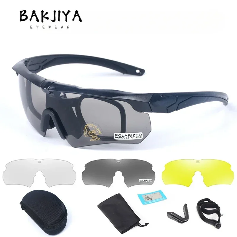 

BAKJIYA Polarized Sports 3 Lens Cycling Glasses Outdoor CS Tactical Polarized Goggles Men Women Road MTB Bicycle Eyewear X202