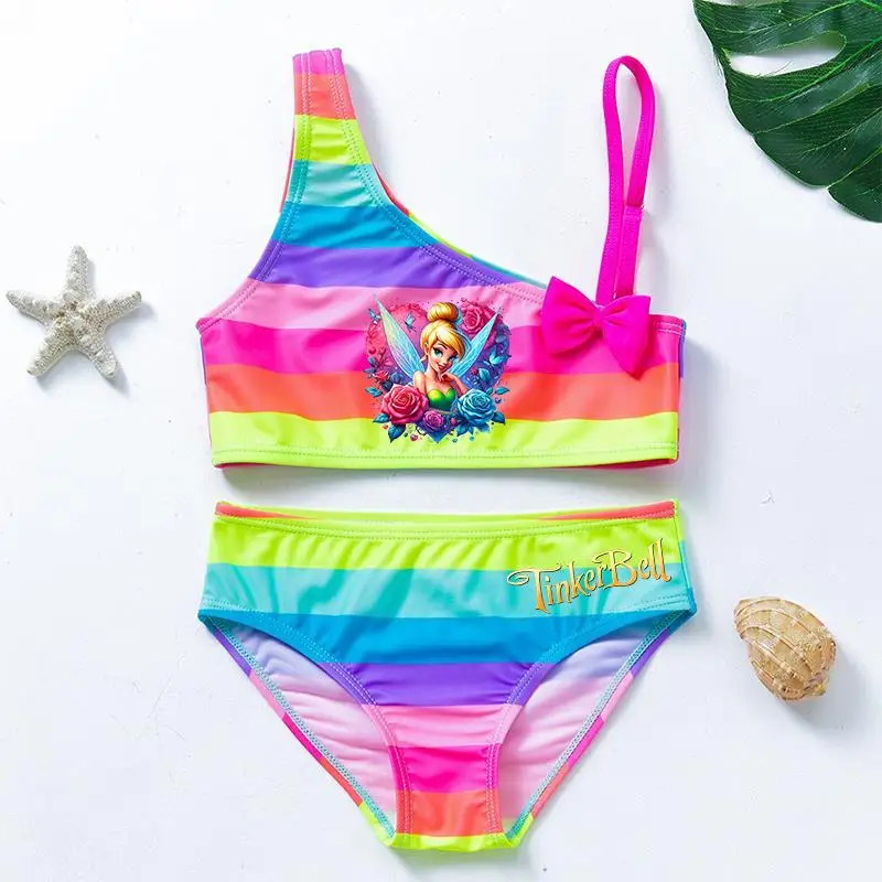 

Tinker Bell Girl Swimsuit Summer Beachwear Bathing with Bow Girls 2-Piece Tankini Suits Colorful Swim Clothing 3-12Y