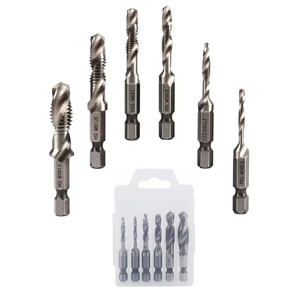 1/6PCS M3-M10 Tap Drill Bit Hex Shank Thread Metric Tap Threaded Bit Drilling Tap Bits Thread Machine Screw Power Tools