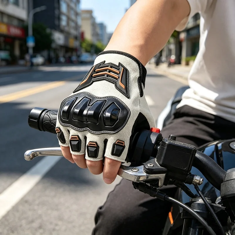 夏用ハーフフィンガーバイク用グローブ-通気性・滑り止め・衝撃吸収-保護グローブ-男性用-都市街路用