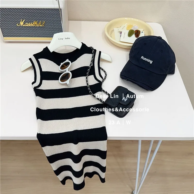 Baby Girl Dress Children Girls Treasure Dress Children Sleeveless Halter Stylish Slim Striped Comfort Fashion Vest Skirt