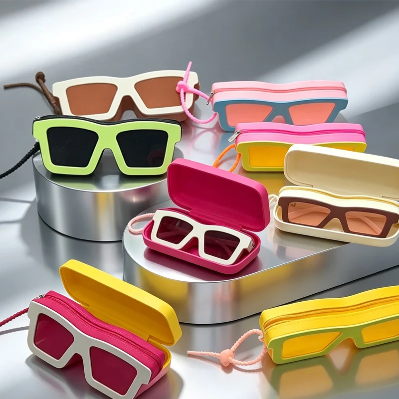 Bright Color Sunglasses Shaped Case for Men Women Shockproof Shell Scratch Resistant Dopamine Cosmetic Pouch Waterproof
